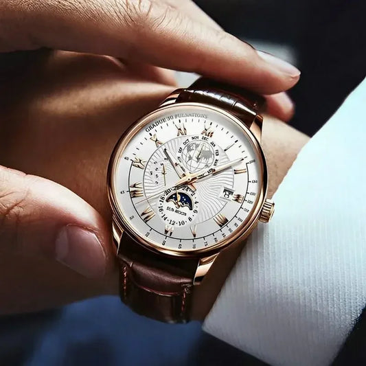 Montre homme ,Sport & Fashion ,Bracelet cuir ,Quartz ,Date , Lumineuse ,Étanche .