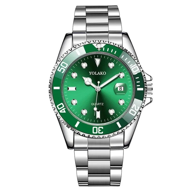 Montre homme tendance – Montre-bracelet à quartz de style business et sportif, cadran vert, affichage du calendrier, design décontracté et élégant, étanche.