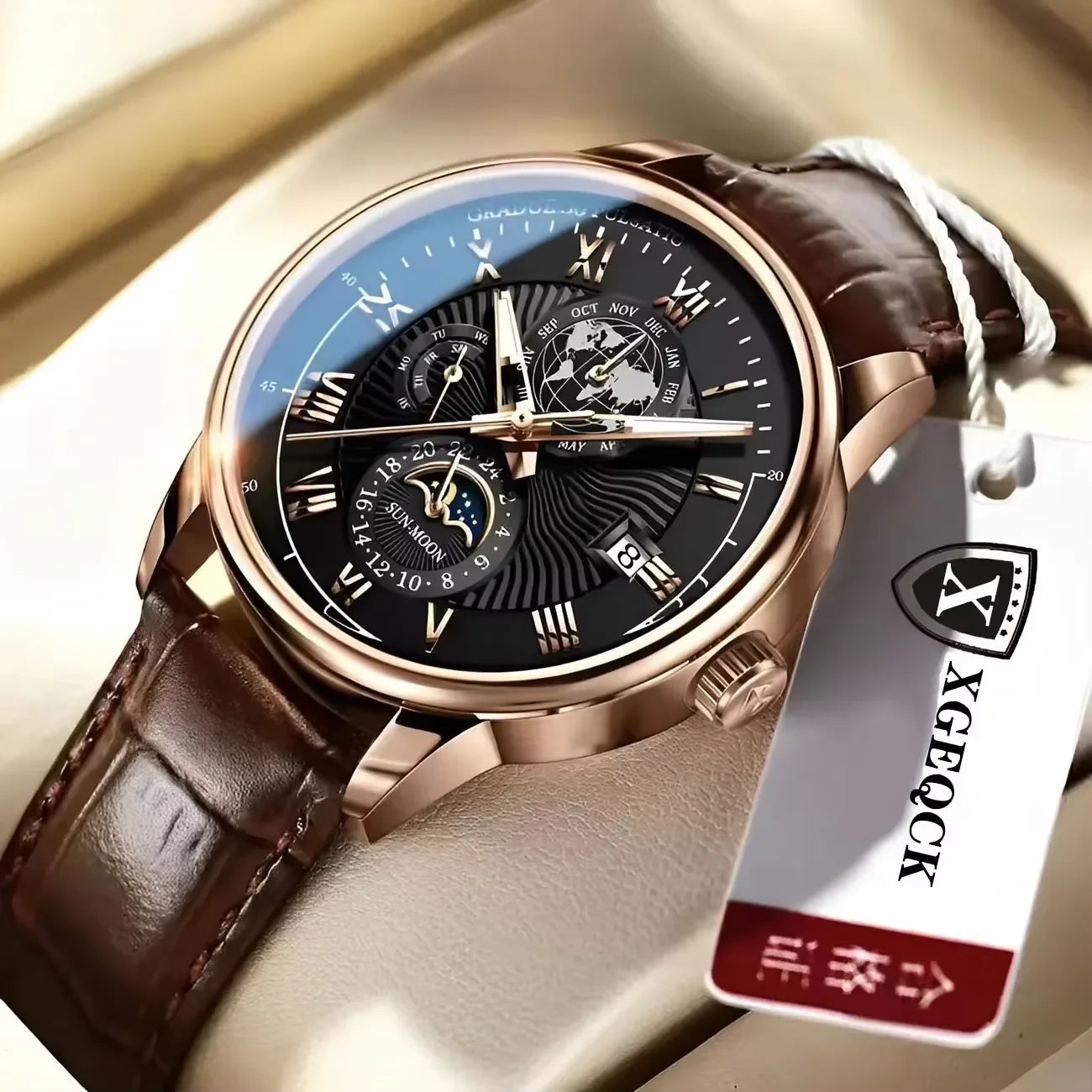 Montre homme  ,Sport & Fashion ,Bracelet cuir ,Quartz ,Date , Lumineuse ,Étanche .