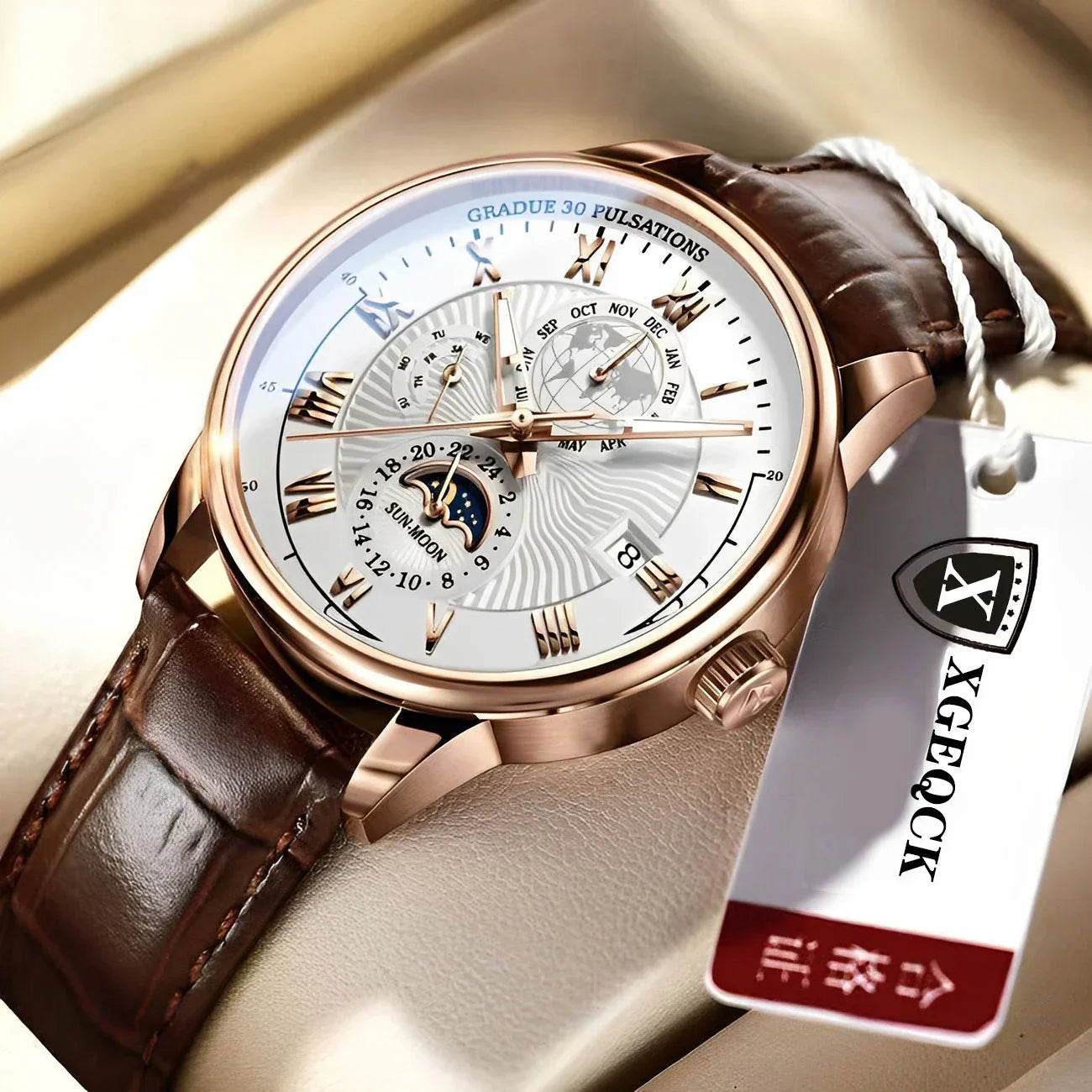Montre homme  ,Sport & Fashion ,Bracelet cuir ,Quartz ,Date , Lumineuse ,Étanche .