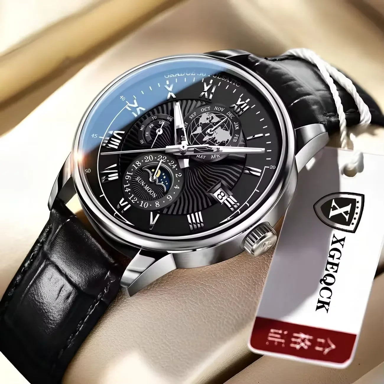 Montre homme  ,Sport & Fashion ,Bracelet cuir ,Quartz ,Date , Lumineuse ,Étanche .