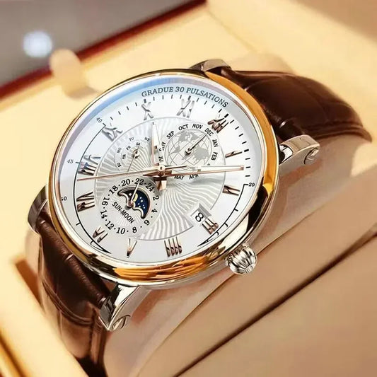 Montre homme  ,Sport & Fashion ,Bracelet cuir ,Quartz ,Date , Lumineuse ,Étanche .