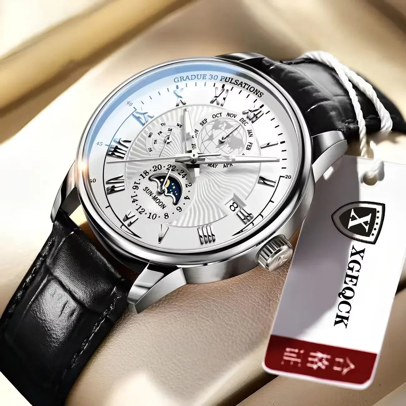 Montre homme  ,Sport & Fashion ,Bracelet cuir ,Quartz ,Date , Lumineuse ,Étanche .